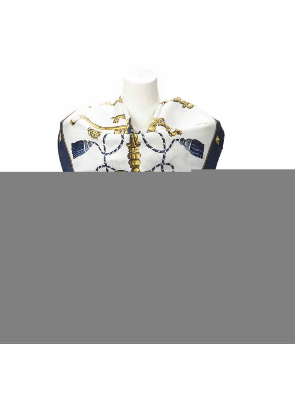 Hermes Scarf Navy White Gold Silk